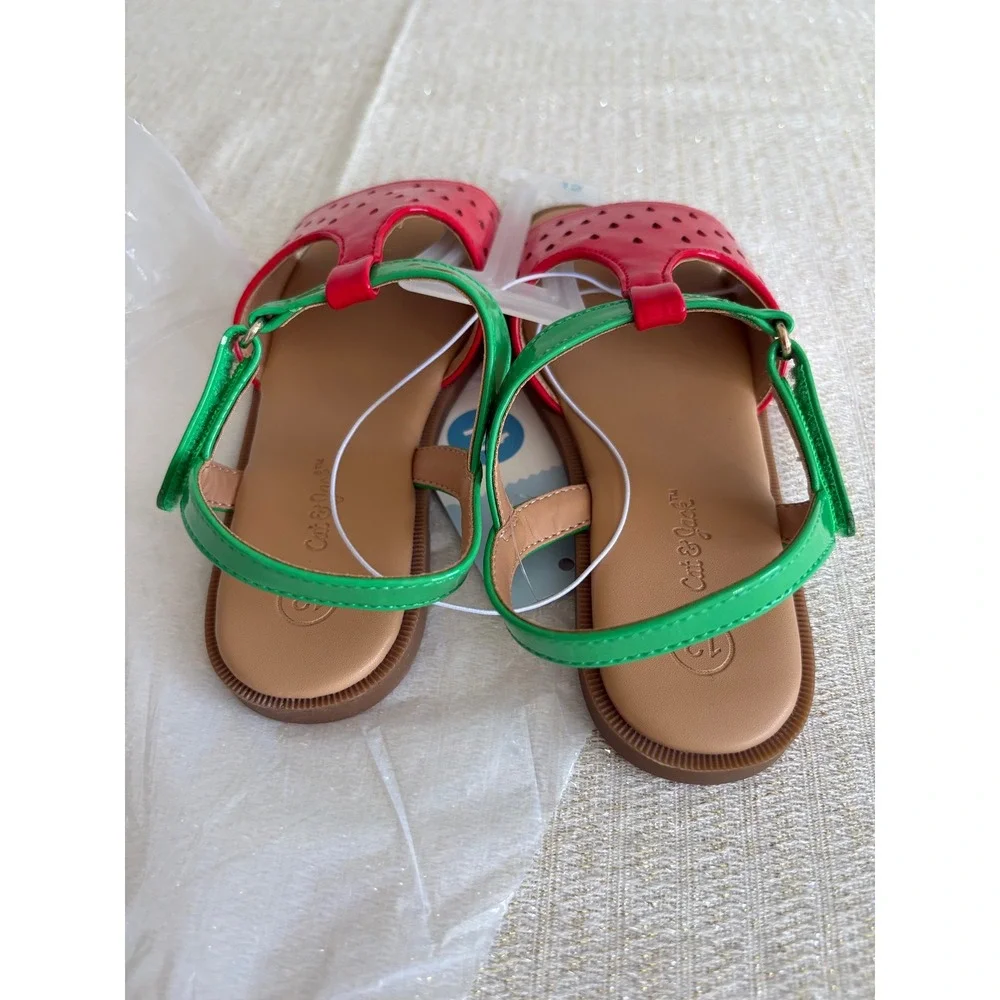 Cat & Jack‎ Strawberry Sandals Kids Size 12 Red Green NEW Fruit T-Strap Shoes
